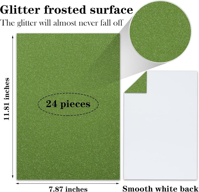 Twavang 24 Sheets Green Glitter Cardstock Paper, A4 Premium Sparkly Paper for Scrapbook, DIY Projects, Party Decoration, Gift Box Wrapping 250GSM/92lb - Image 2
